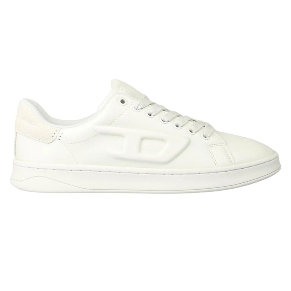 Diesel Mens S Athene Leather Flat Sneakers / White